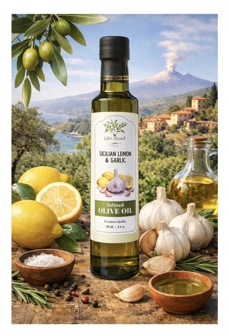 新品 LPTiGHT Plump & Olive Oil / 97239 710 Infused Olive Oil (Sicilian Lemon and Garlic) | Olive Branch